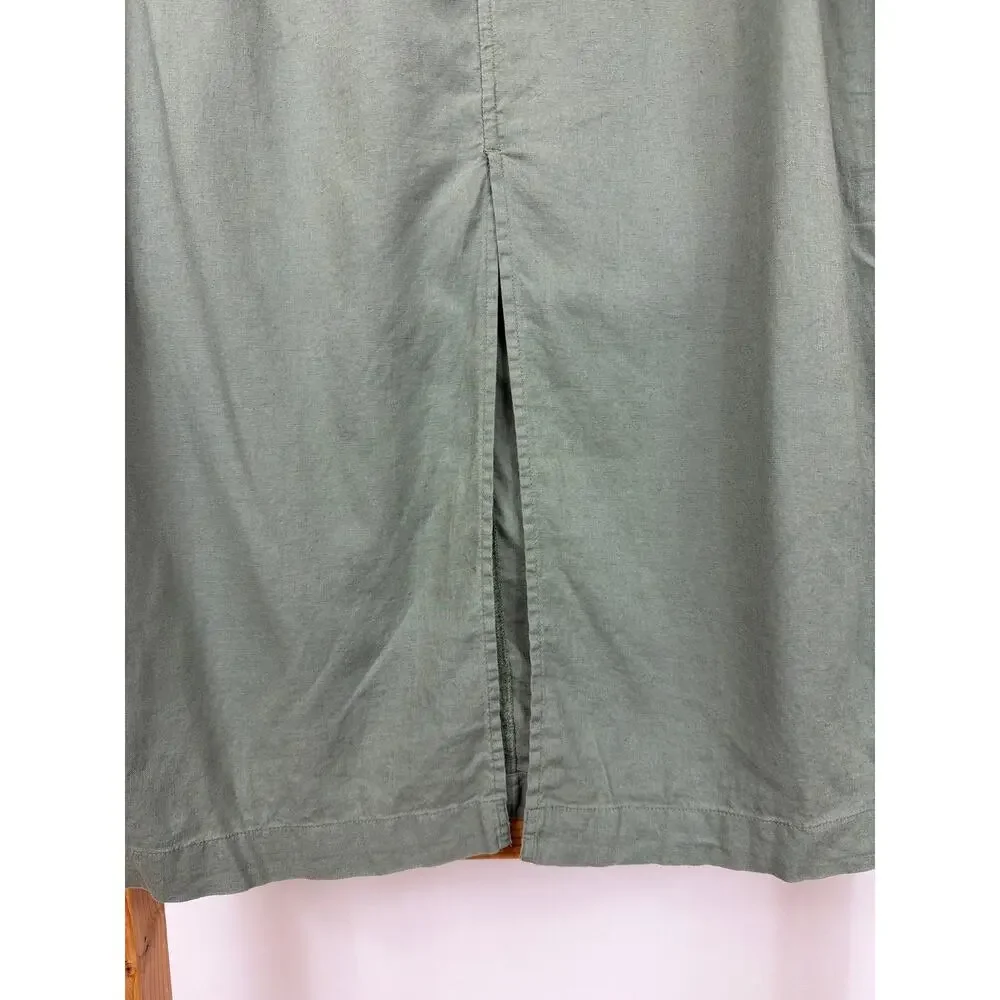 Caslon Green Linen Blend Front Slit Drawstring Waist Skirt Size S